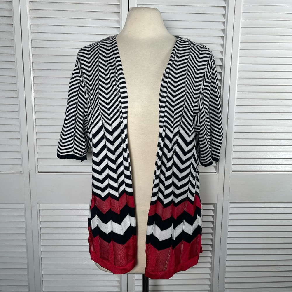 Chico’s Tribal Waves Elbow Cardigan Size 2 (L) Radiant Red · NWT